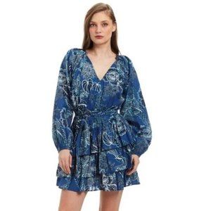 NWT Revolve Love the Label Kiki Puff Sleeve Belted Mini Dress s